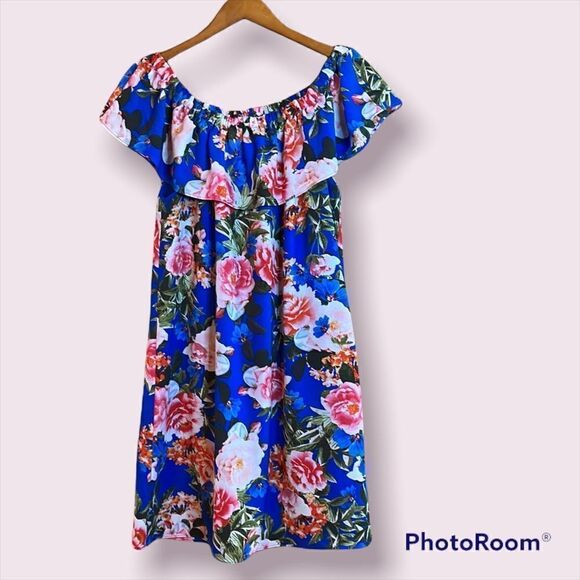ROSE & OLIVE Ruffle Off The Shoulder Floral Print Dress - Picture 1 of 9